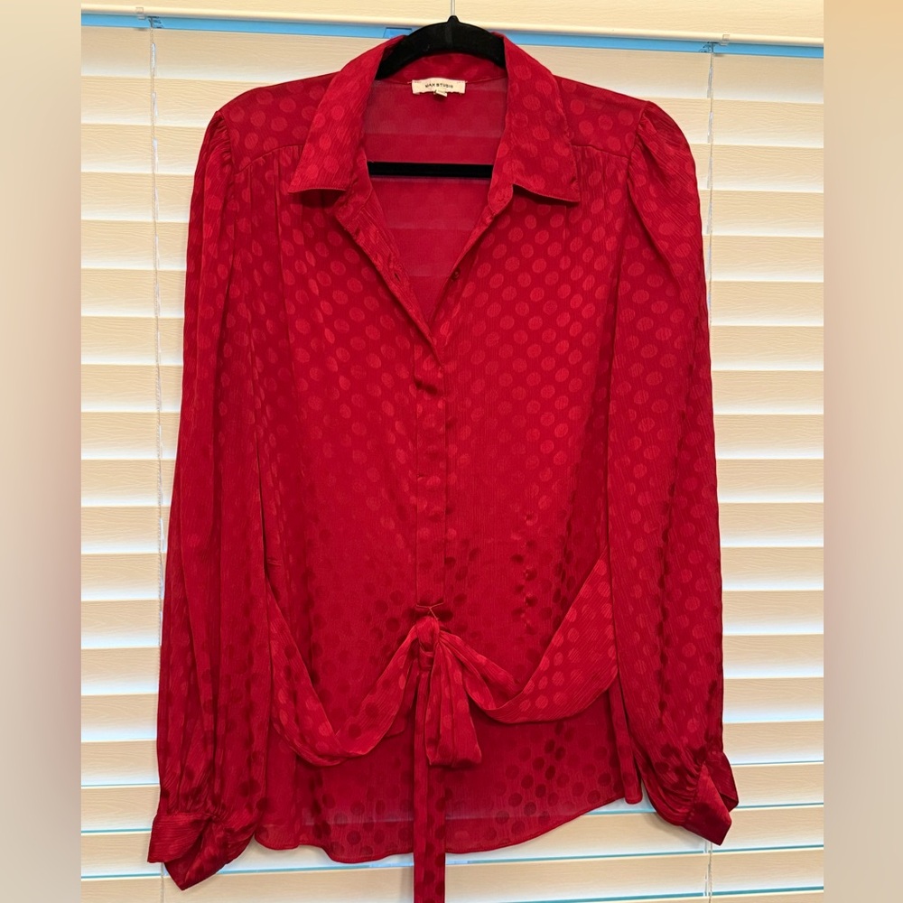 Max Studio Red Tie-Front Blouse